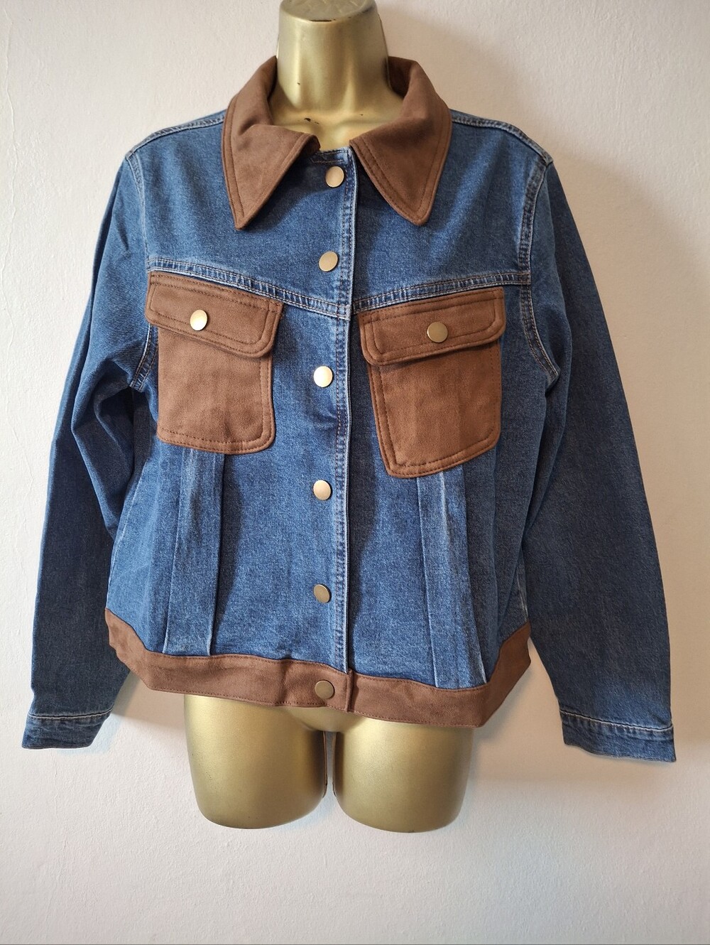 Denim Trucker Jacket with Brown Suede Accents